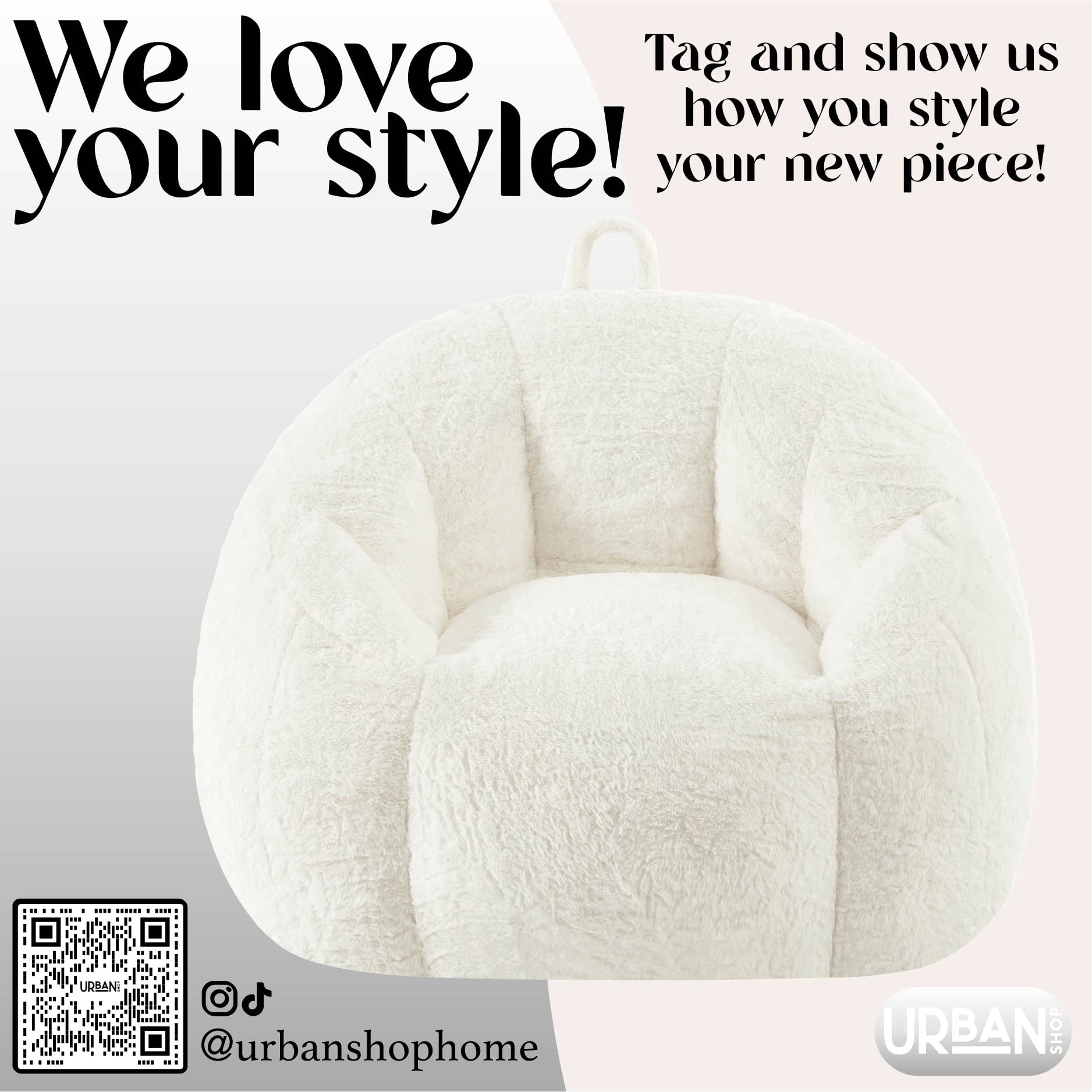 Urban Shop Faux Rabbit Fur Foam Lounge Chair, Ivory