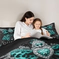 thumbnail image 4 of Homewish Teal Leopard Print Ribbon Bedding Comforter Set 7pcs for Teen, King and Queen Queen Bedding Sets, Butterfly Damask Flower Reversible Queen Sheet Sets, Microfiber Bedroom Decor, 4 of 7