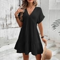 thumbnail image 4 of Efsteb A Line Dresses for Women Spring V-Neck Solid Color Loose Plus Size Ruched Beach Vacation Dress Elegant Dress Fashion Short Sleeve ,Size:S, 4 of 8