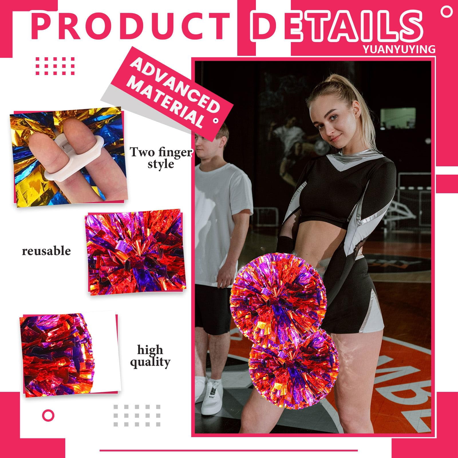 8 Pcs Cheerleading Pom Poms, Cheerleader Pompoms with Finger Holes,Fit for Team Spirit Sports Dance Cheering