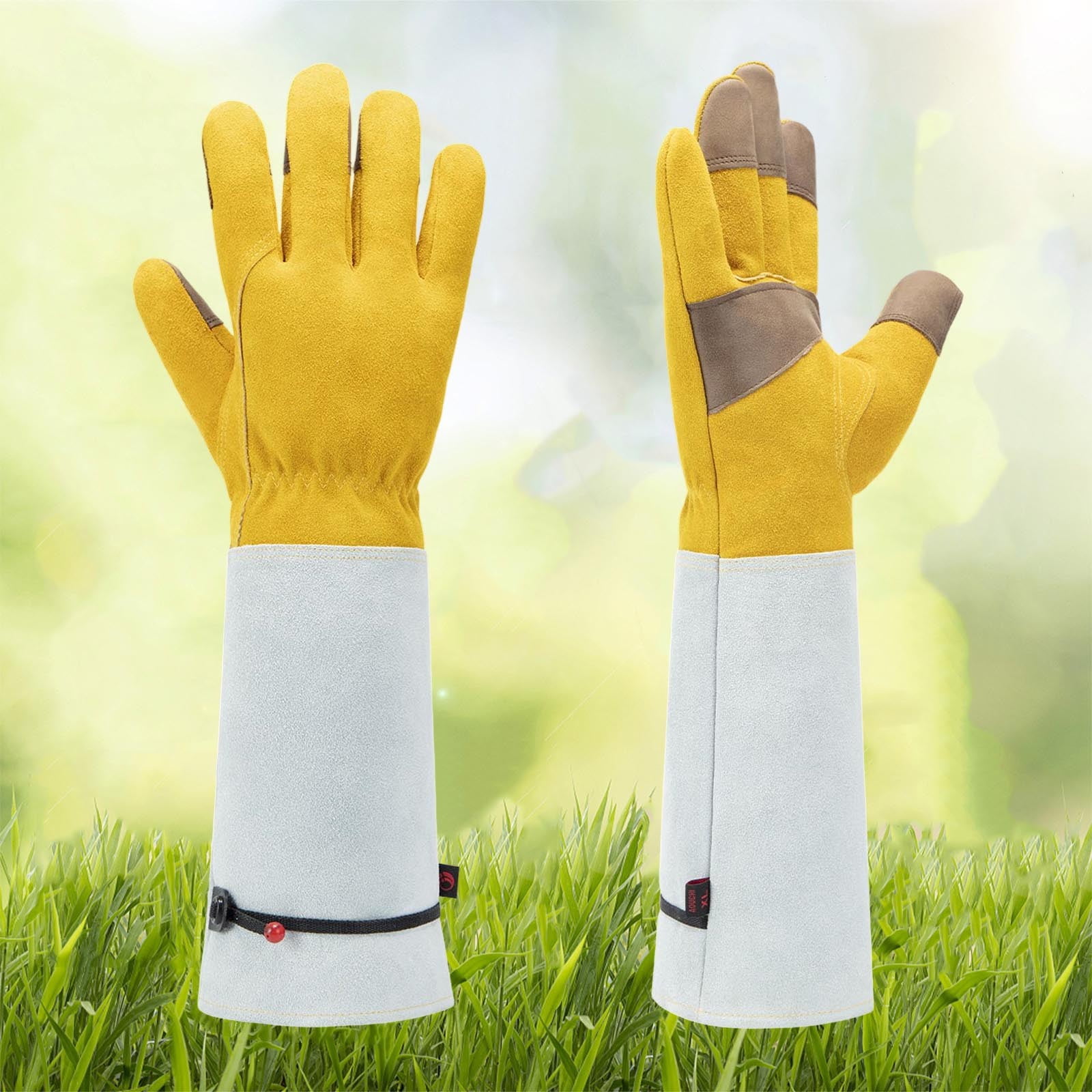 UJNDER Cowhide Long Tube Gardening Needle Proof Labor Garden Gloves for Heavy Duty and Comfort in Yard Work Light Yellow