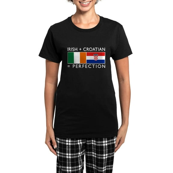 CafePress - Irish Croatian Flags Women's Dark Pajamas - Women's Short Sleeve Print T-Shirt and Pants Dark Cotton Pajama Set