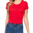 thumbnail image 2 of Simply Fashion Women’s Short Sleeve Crew Neck Cotton Spandex Crop Top,Red,Large, 2 of 4