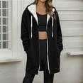 thumbnail image 2 of Women's Fleece Long Jackets Front Zip Hooded Drawstring Cardigan Thermal Casual Fall Winter Coat With Pockets (XXL, Black), 2 of 5