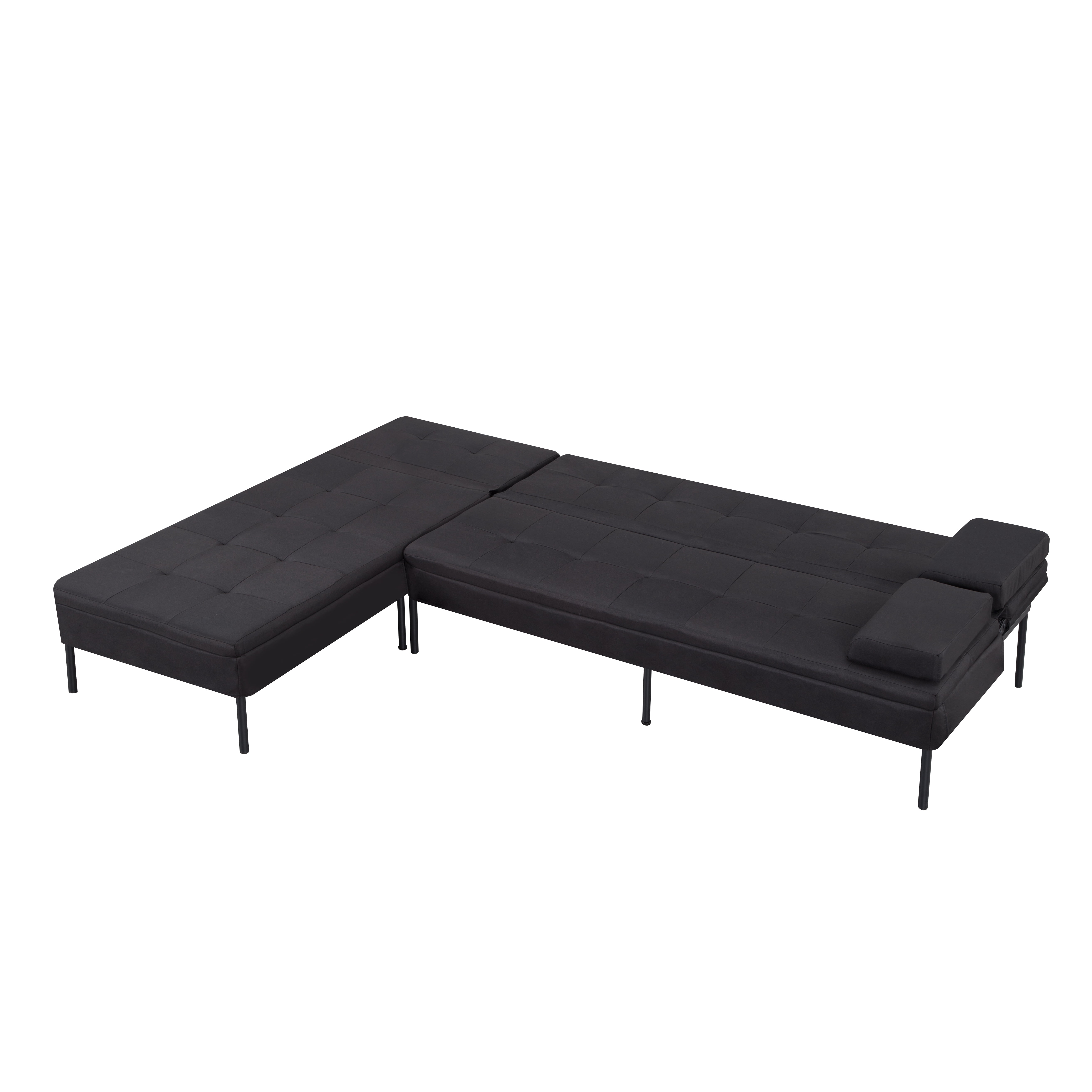 Gewnee 89.4”Convertible L-shaped Sofa with Reversible Chaise Futon Sofa Bed,Suitable for Office and Living Rooms.Black