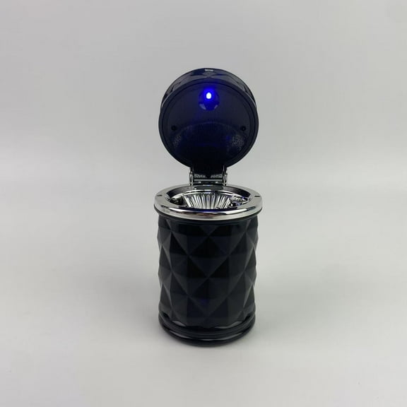 Qtokeas Ashtrays for automobiles,Portable Car Ashtray with Lid, Detachable Smokeless Self-Extinguishing Cigarette Ashtray, Mini Vehicle Trash Can Auto Ashtray with LED Blue Light (Black)