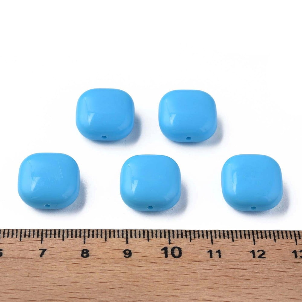 Opaque Acrylic Beads Square Deep Sky Blue 15x15x7.5mm Hole: 1.2mm about 375pcs/500g