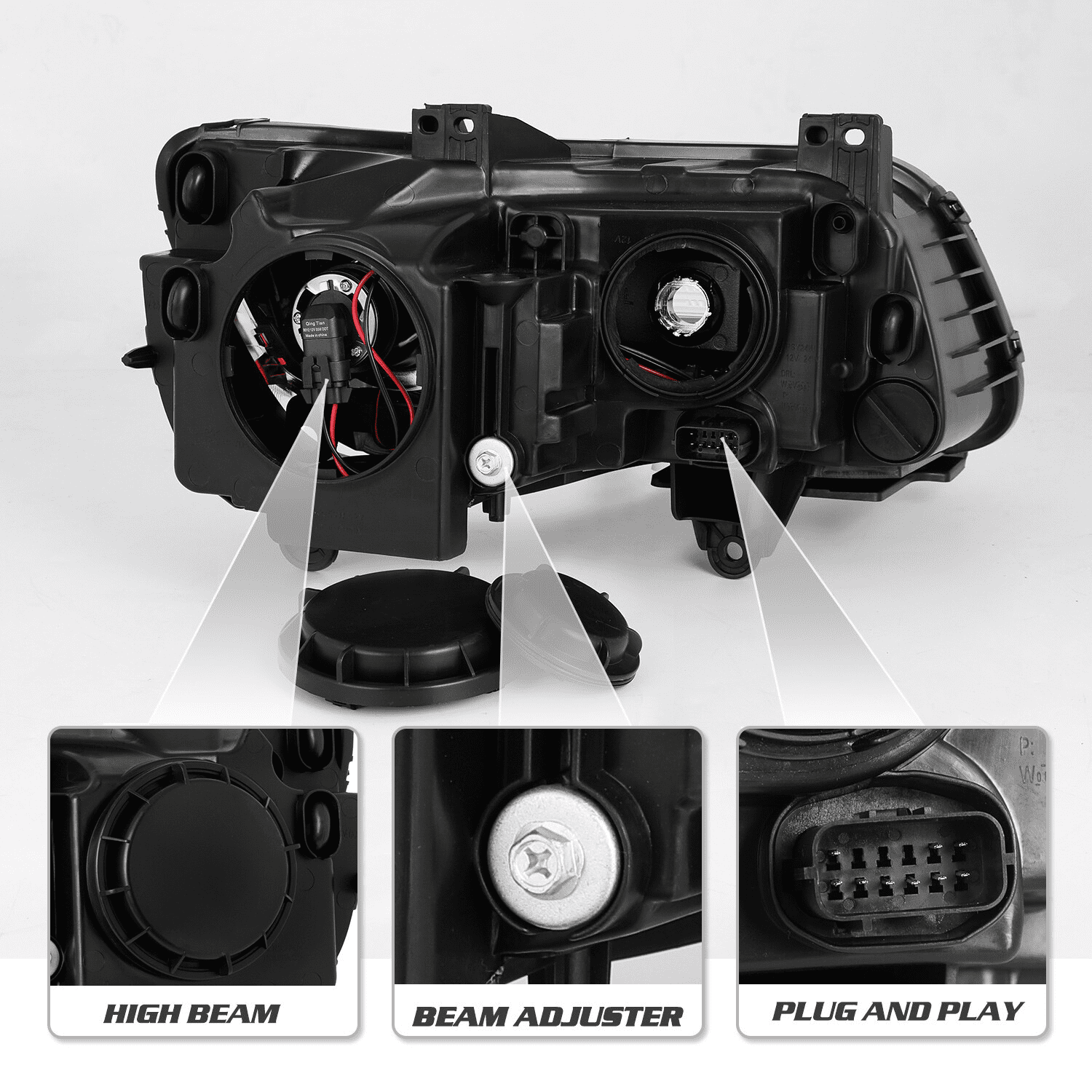 Titans Motors LED DRL Projector Headlights for 2011–2023 Chrysler 300 — Black Housing Headlamp Assembly with Bulbs, Left and Right Pair