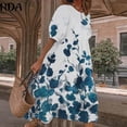 thumbnail image 2 of Summer Savings Clearance! Edvintorg Summer Dresses For Women 2023 Plus Size Women's Short Sleeve Round Neck Floral Print Beach Dress Casual Loose Midi Dress Blue XXL, 2 of 6