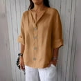 thumbnail image 2 of Dazajoo Womens Plus Size Linen Tops 3/4 Sleeve V Neck Button Henley Shirts Casual Solid Color Summer Cotton Blouses,Brown,XXXXL, 2 of 8