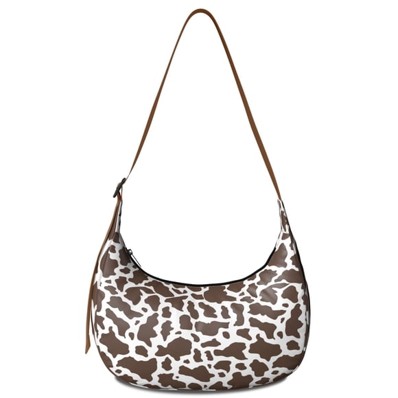 Vintage Cow Pattern Crescent Crossbody Bag for Women Country Style Farm Animal Print Corduroy Shoulder Sling Purse with Adjustable Strap for Shopping Travel or Office