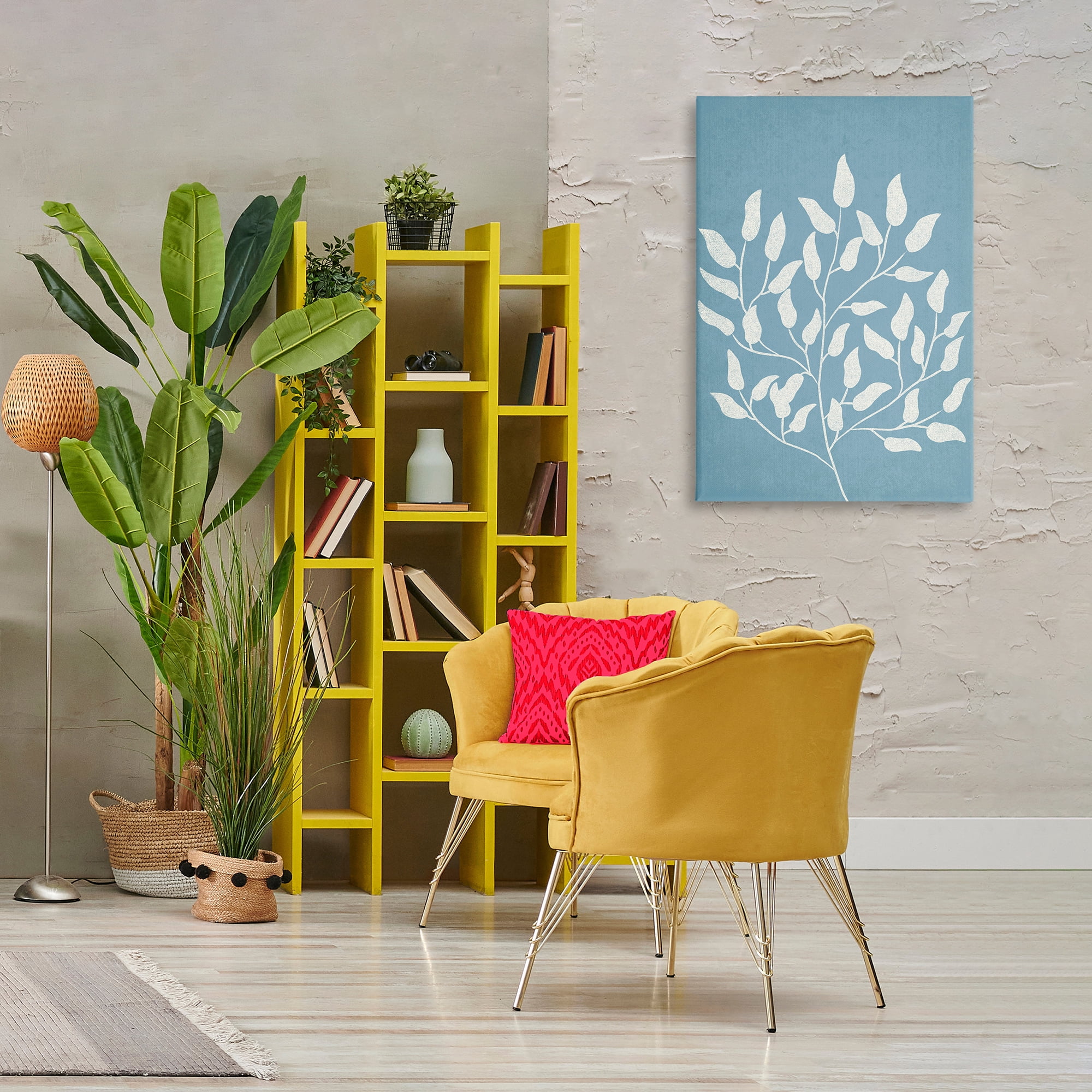 Stupell Industries Leaf Impressions on Blue Plants & Flowers Painting Wrapped Canvas Art Print Wall Art, 24 x 36