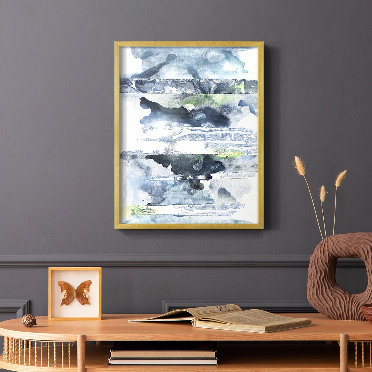 Blue Memories II Framed Print in Gold Solid Wood Framed Print No Nail Hanging