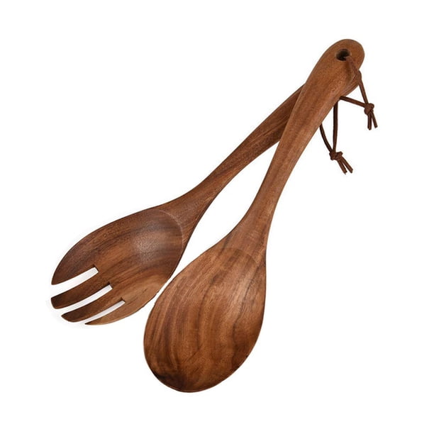 Juego de 2 cubiertos de madera para ensalada, cuchara y tenedor para ensalada, utensilios de cocina