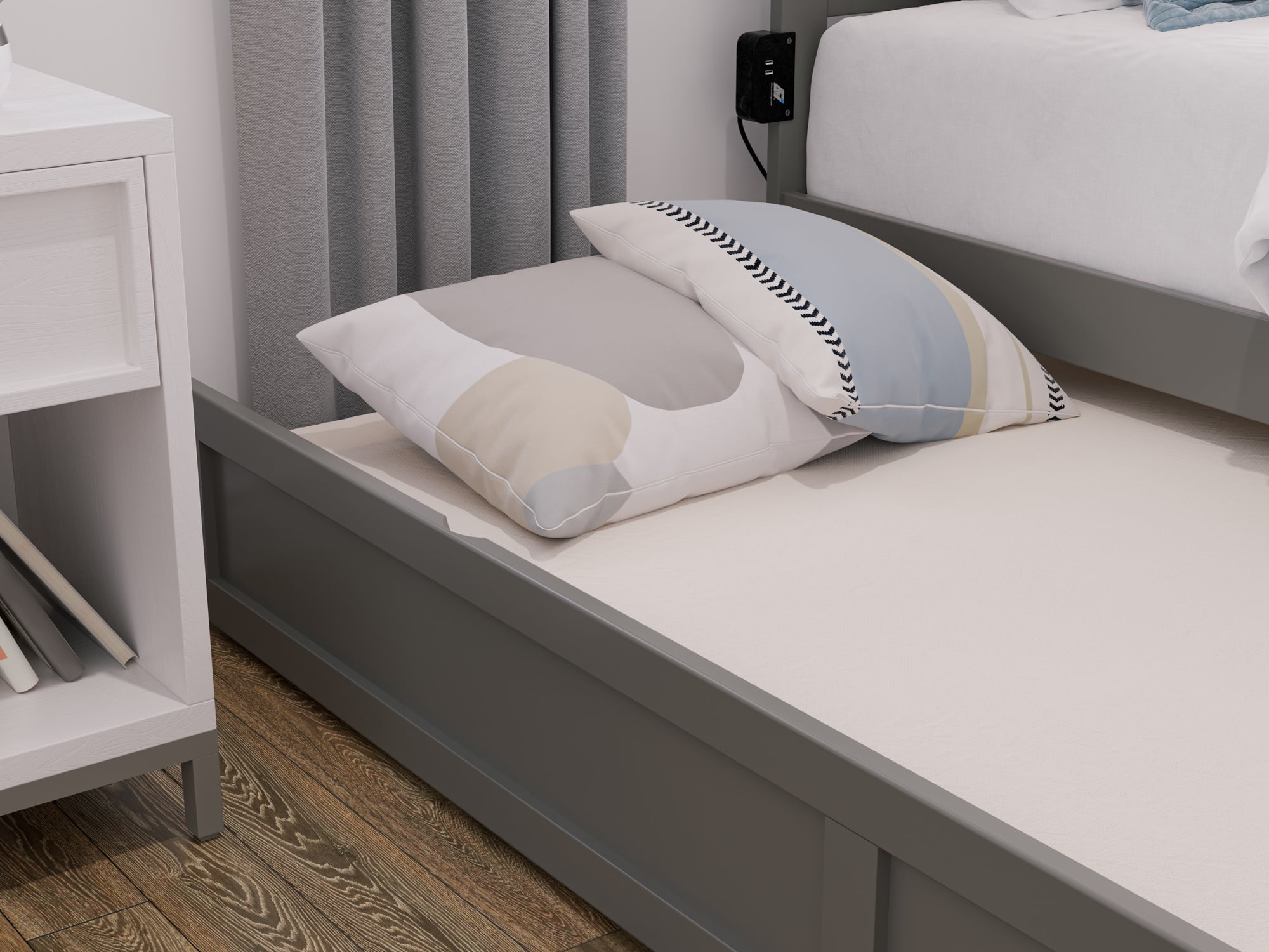AFI Warren Twin Wood Platform Bed with Headboard Footboard & Twin Trundle, Grey