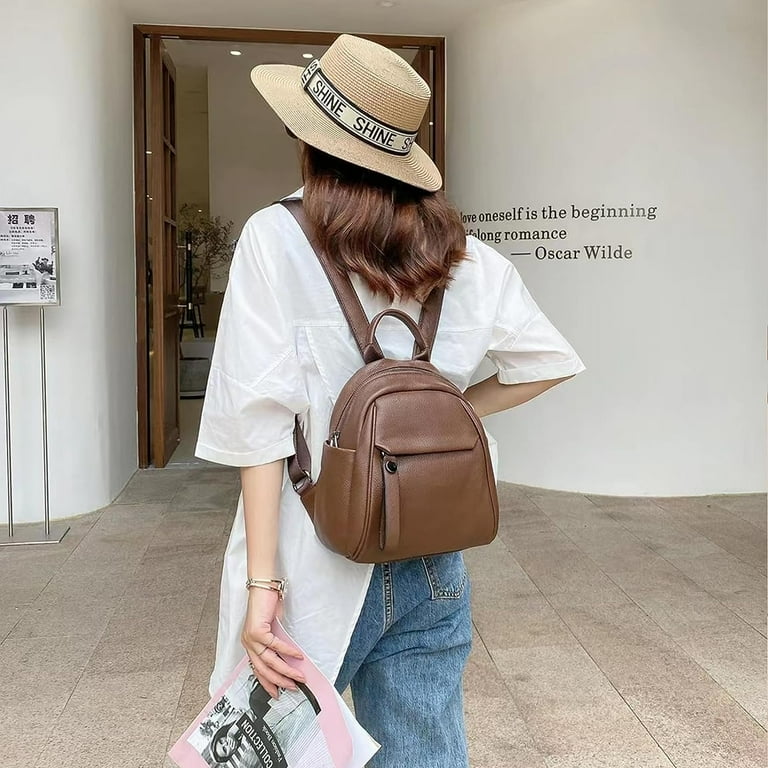 Small Backpack Purse Shoulder Bag for Women Designer Fashion Daypacks Cute Soft Handbag Satchel Bag Beige