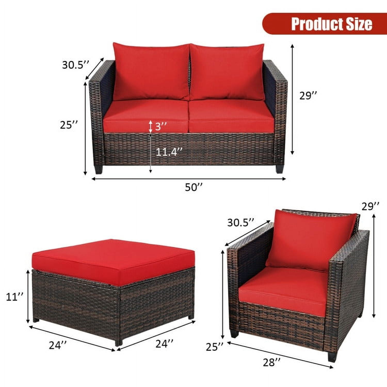 Aimee Lii 5 Pieces Patio Cushioned Rattan Furniture Set, Rattan Outdoor Furniture, Red