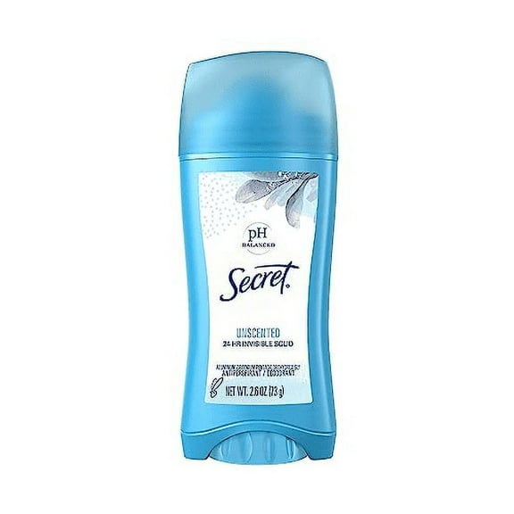 Secret Invisible Solid Antiperspirant Deodorant, Unscented, 2.6 Oz, 12 Pack