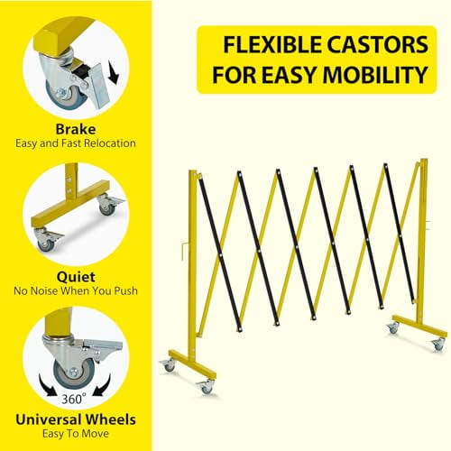 Huisuilinss 11.8FT Folding Safety Barricade with Casters,Rolling Industrial Expandable Metal Barrier,Retractable Driveway Gate,Mobile Barricade Gate For Construction Site Elevator Outdoor Road