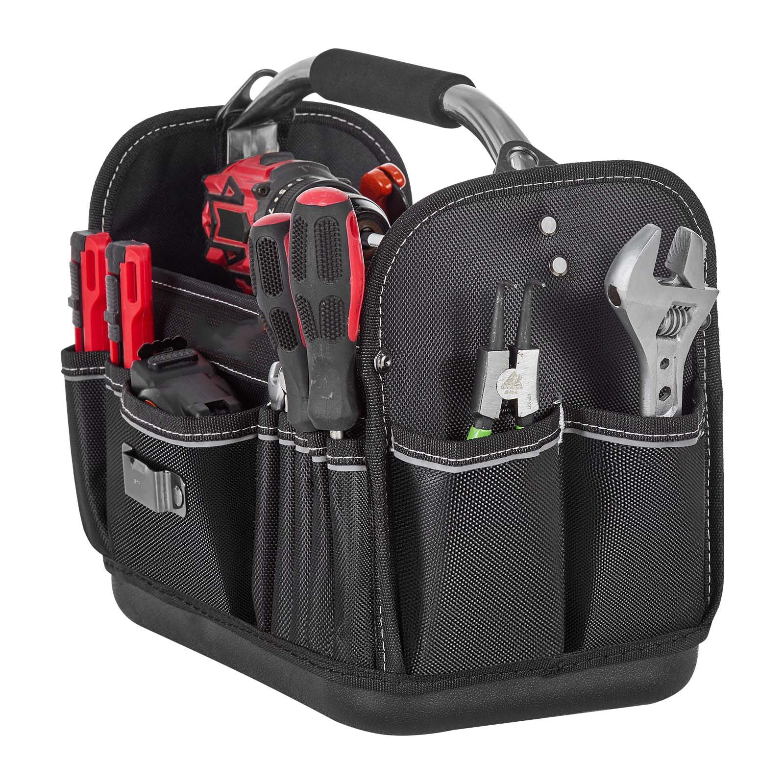 Tool Bag, 13 Inch, 33-Pocket Open Top Tool Tote, Portable Electrical Maintenance Toolbox Organizer Storage with Hard Plastic Base, Adjustable Shoulder Strap, for Professionals DIY & Jobsite Use