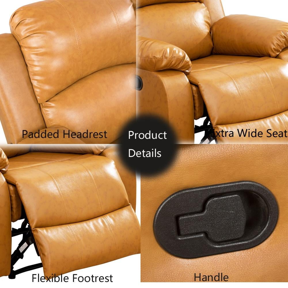 Gewnee Manual Recliner Chair, Overstuffed Faux Leather Single Sofa for Living Room Bedroom,Brown