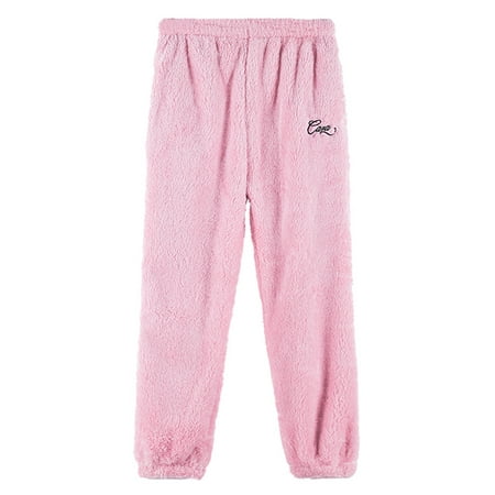 

Avamo Women Sleepwear Elastic Waist Pajama Pants Fuzzy Fleece Pj Bottoms Velvet Casual Trousers Baggy Solid Color Lounge Pant Pink L