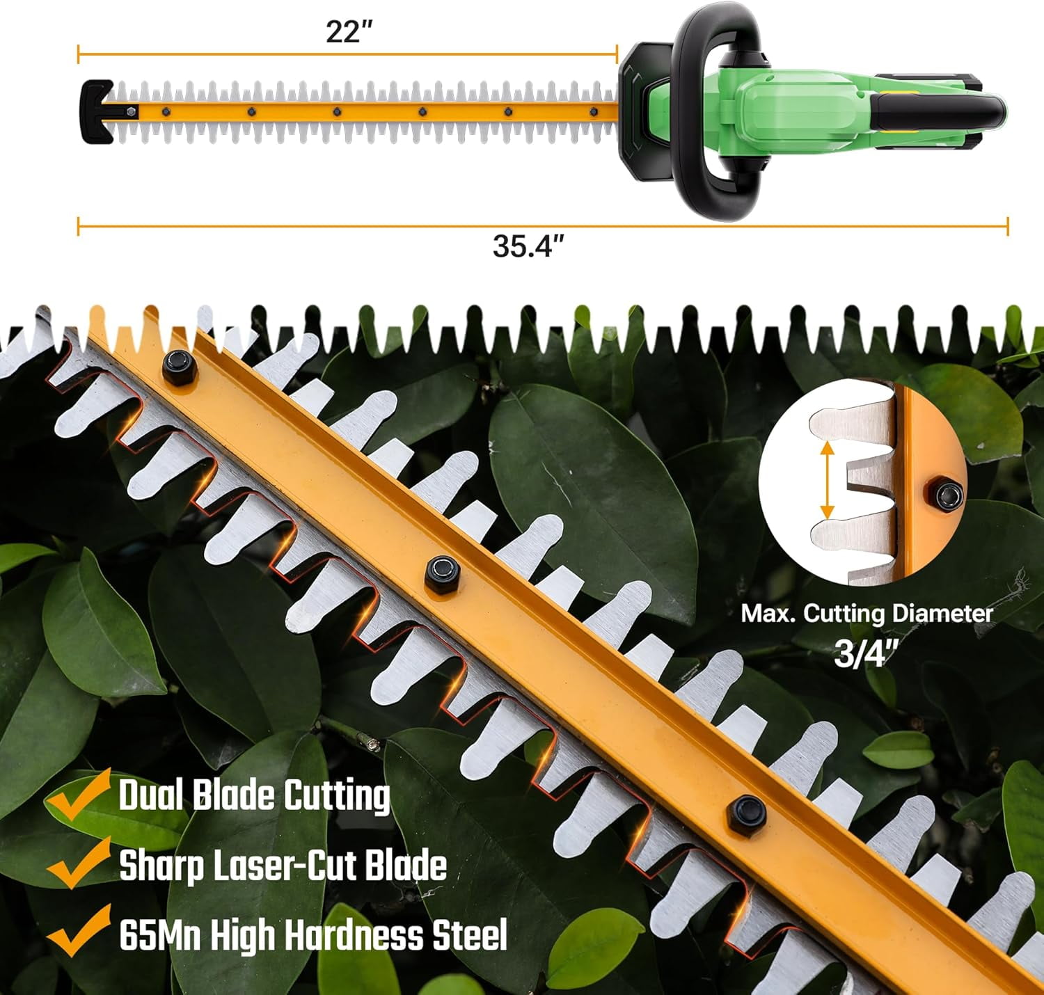 WORKPROX 20V Cordless Hedge Trimmer, 22" Dual Action Blade Electric Bush Shrub Trimmer, with Battery & Charging Cable