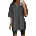 thumbnail image 2 of Women Summer Tops Women Oversize Sports Shirt Short Sleeve Blouses Summer Loose Tops Functional Shirt Tunic Loose With Slits Womens Long Sleep Top Long Sleeve Blouses for Running Top Full Grey L, 2 of 4
