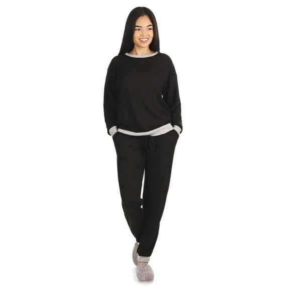 MeMoi Women's Hacci Matching Pullover Top and Jogger Pants Set - Womens - Female (1X, Black)