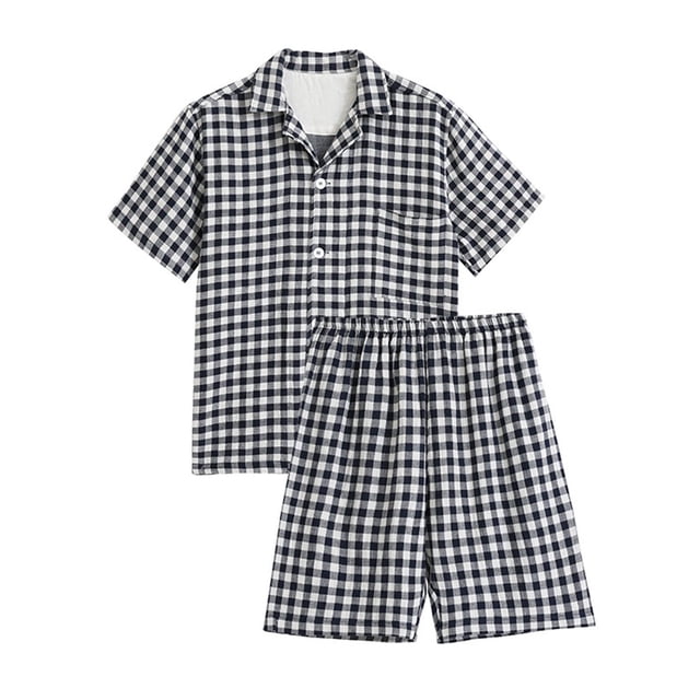LSLJS Pyjama de Nuit Décontracté pour Hommes, Haut à Manches Courtes et Pantalon, Col Rabattu, Ensembles de Pyjama, Cadeaux pour Hommes
