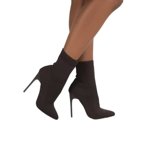 

GENILU Womens Comfort Casual Elastic Boots Pointed Toe High Heels Dress Stiletto Heel Socks Boot Black 7