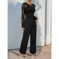 thumbnail image 5 of Women'S Lace Patchwork Round Neck Long Sleeve Formal Jumpsuit Solid Color Casual One-Piece Pants Black M, 5 of 10