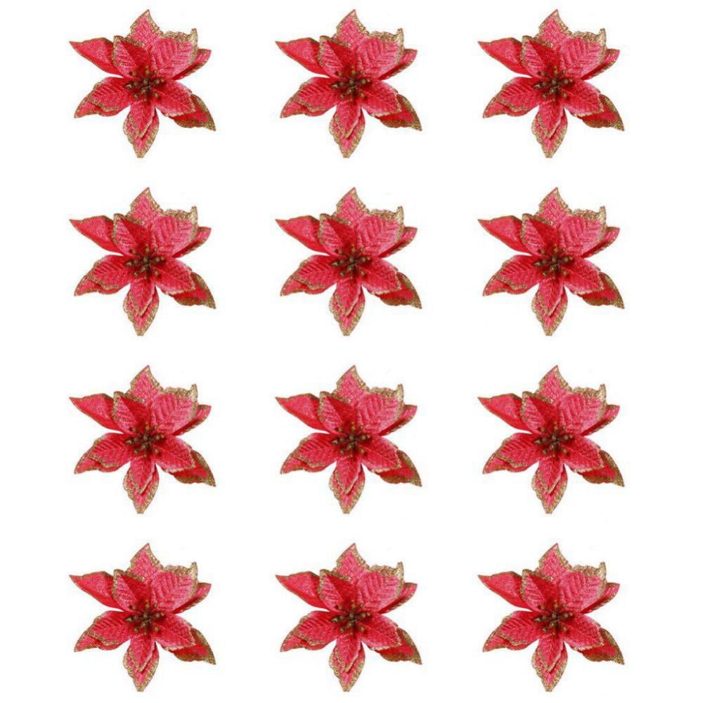 Christmas Sale! 12 Pieces Glitter Poinsettia Artificial Christmas