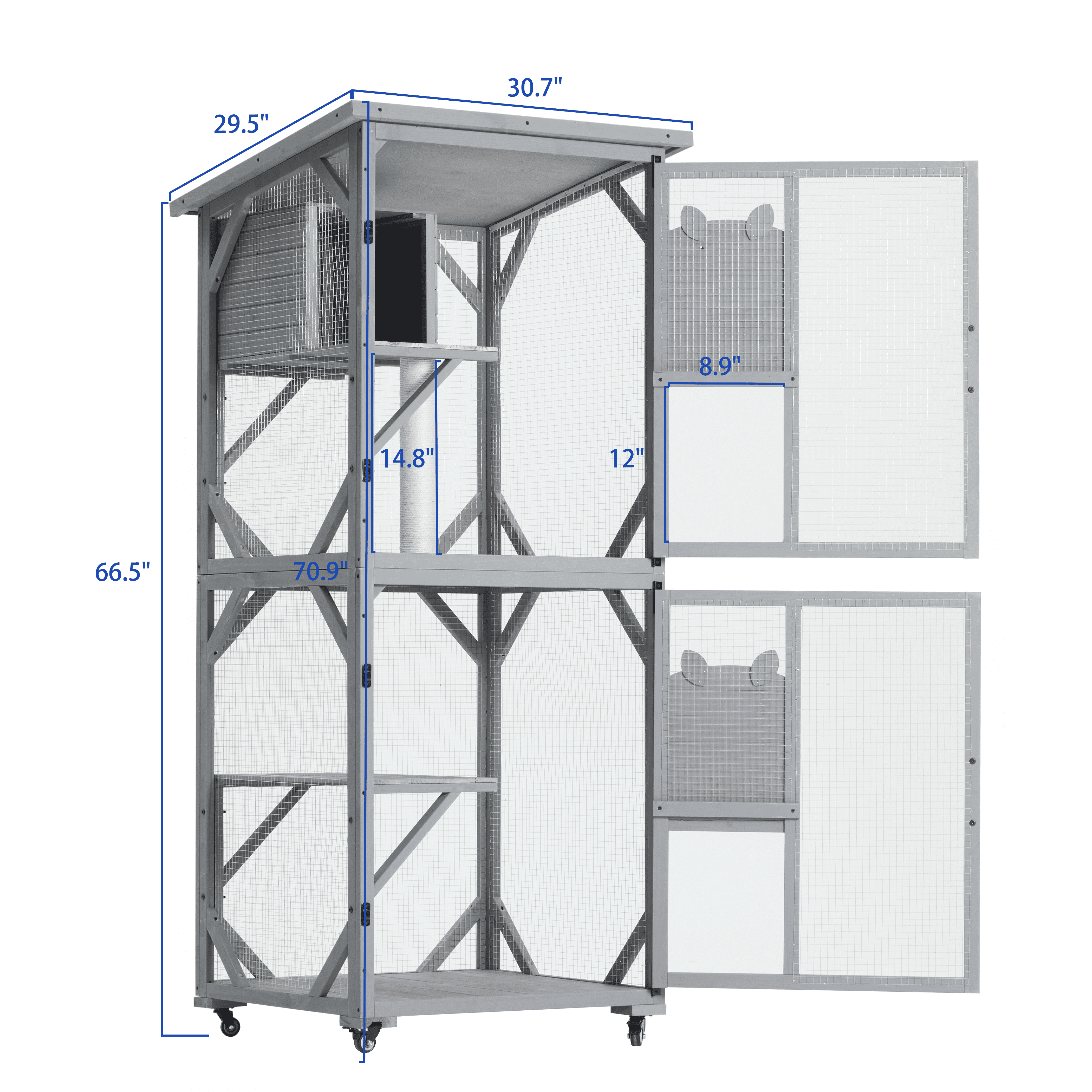 LIVIVOX Large Cat House Outdoor Catio Cat Enclosures on Wheels,70.9" Kitty House with Upgraded Resting Box Waterproof Roof