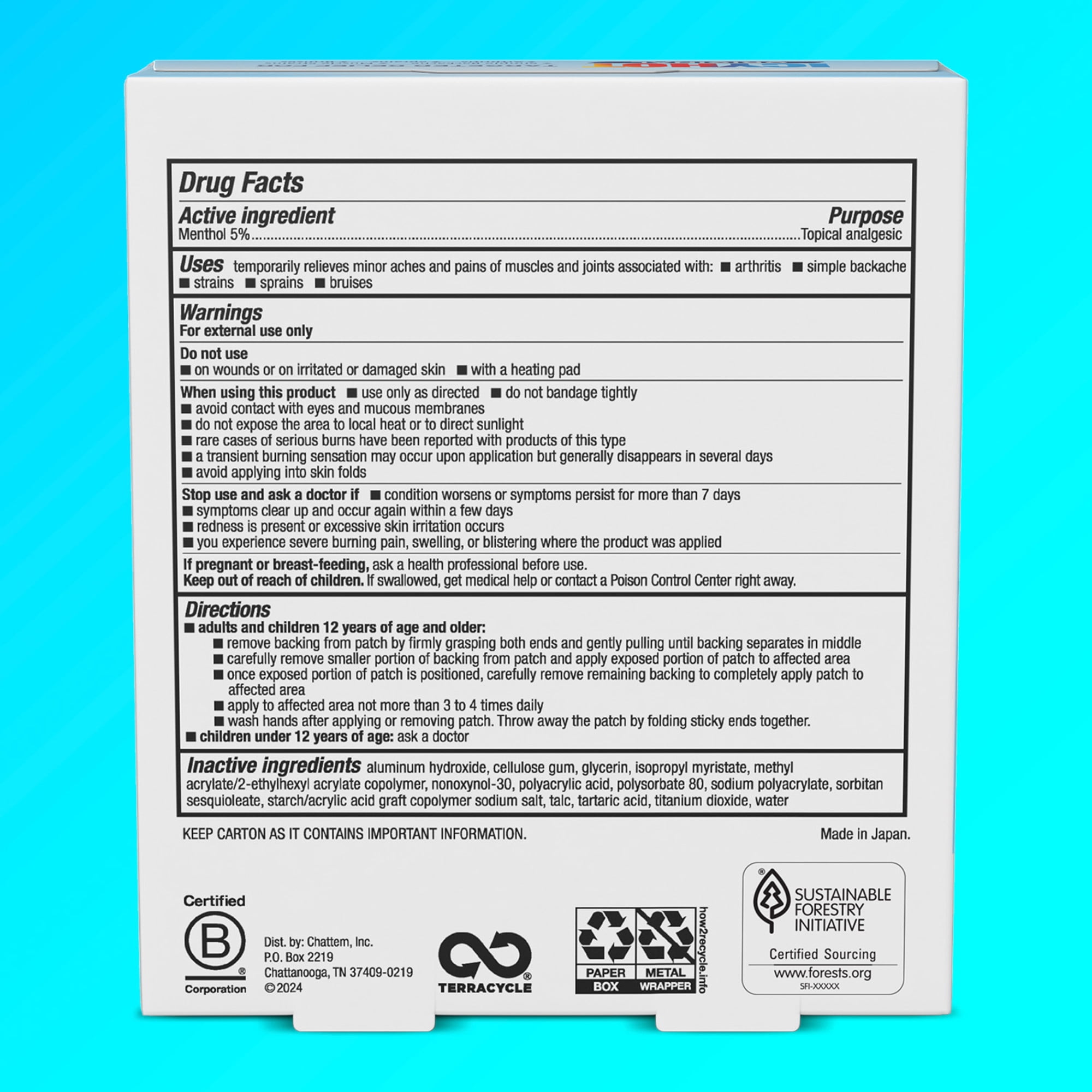 Icy Hot Original Pain Relief Patch, Large Size Comfortable Fabric Patches With Menthol 5%, Ice and Heat Contrast Therapy for Backaches, Joints, Muscle Strains and Arthritis, 5 ct.