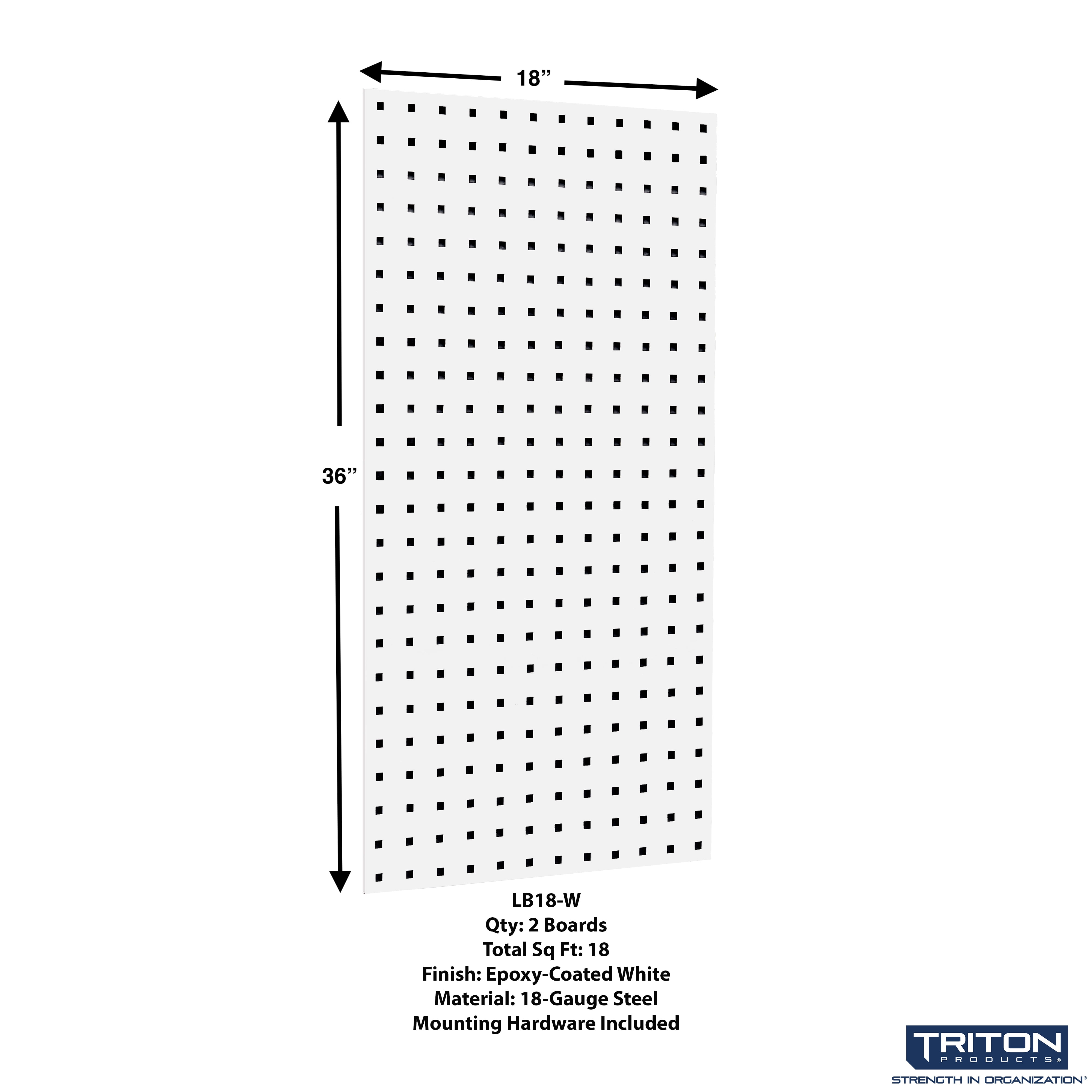 Triton Products® WC18-WH-Kit Wall Square Hole Pegboard and Locking Hook Organizer