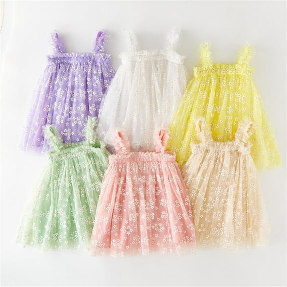 THDHVS Girls Summer Dresses, Dresses for Kids, Fashionable Kid's Cake Puffy Skirt Sleeveless Suspender Mesh Casual Dress Beige 4-5 Years