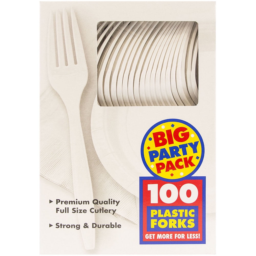JAM Big Party Pack of Premium Plastic Forks, White, 100 Disposable