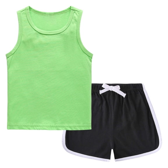 Toddler Baby Summer Outfits Comfy Casual Cotton Sleeveless Round Neck Tank Tops Shorts Boys Girls 2 Pieces Workout Active Set Green 9-10 Years