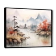 thumbnail image 2 of Designart "Tranquil Chinese Landscape in Orange Serenity II" Landscapes Framed Wall Art - Traditional White China Hallway Framed Wall Art Decor, 2 of 6