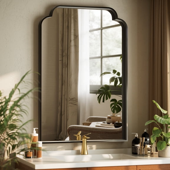 Puremirror 36"x24" Arched Bathroom Mirror Bedroom Vanity Mirror with Deep Frame, Black