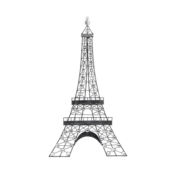 DecMode Black Metal 3D Wire Eiffel Tower Wall Decor with Crystal Embellishments