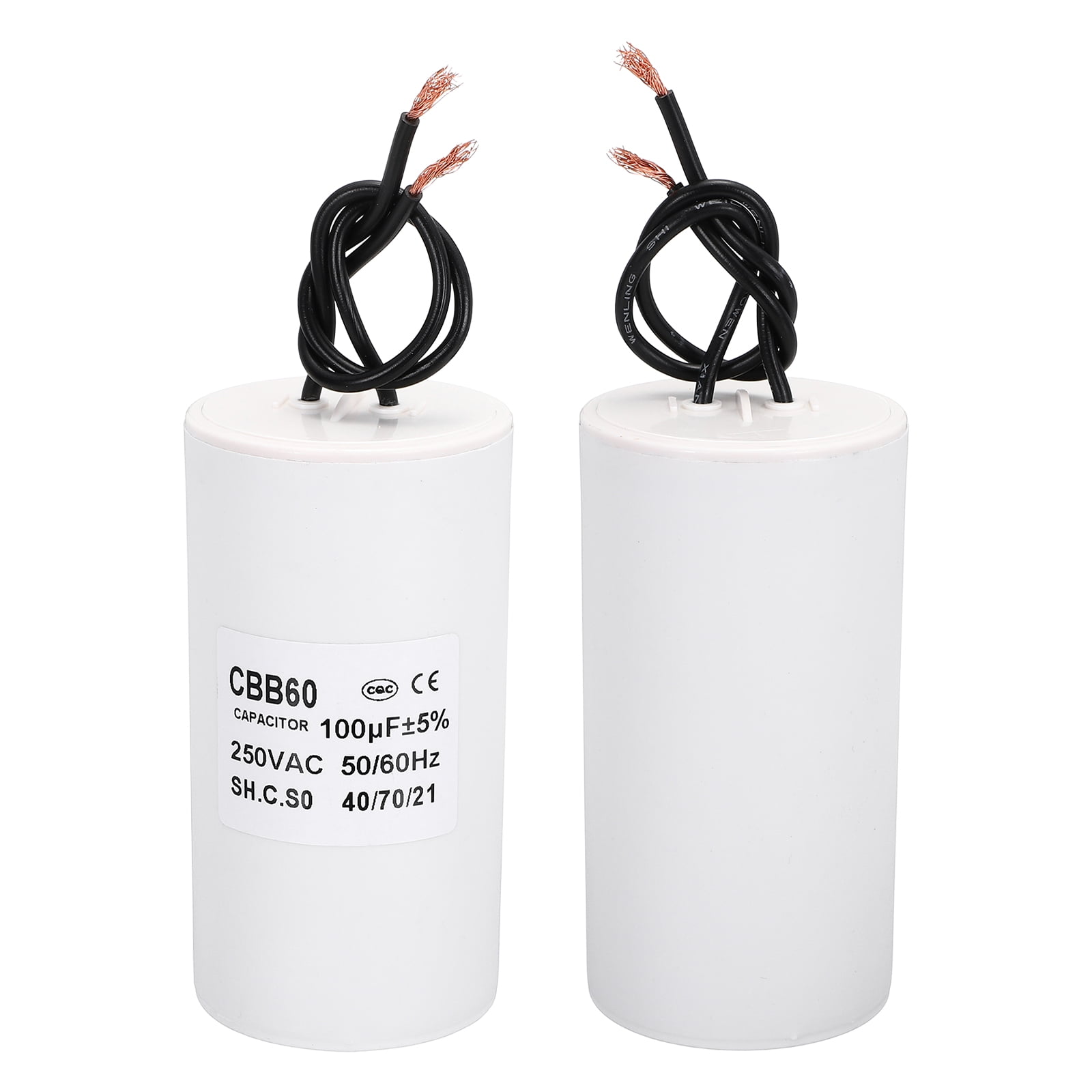 CBB60 100uf Running Capacitor,1Pcs AC 250V 2 Wires 50/60Hz Cylinder White 100x55mm for Water Pumps, Washing Machines Motor Start