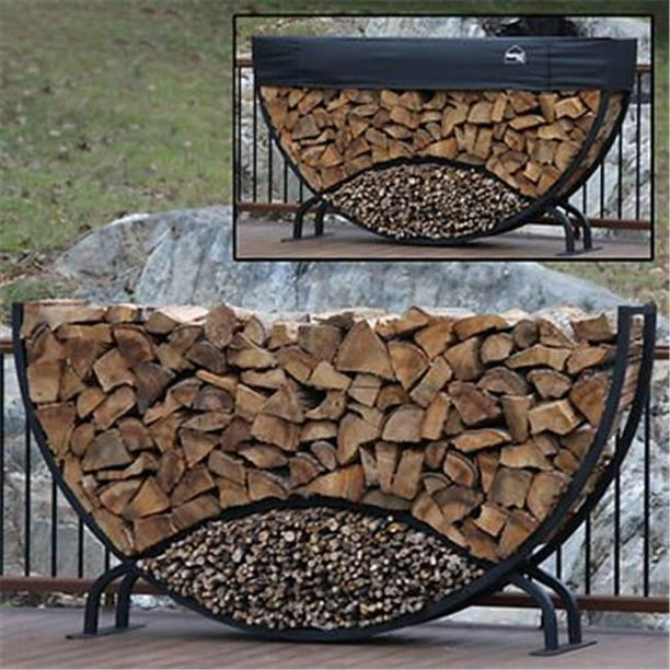 8' Round Firewood Log Rack with Kindling Kit and 1' Cover