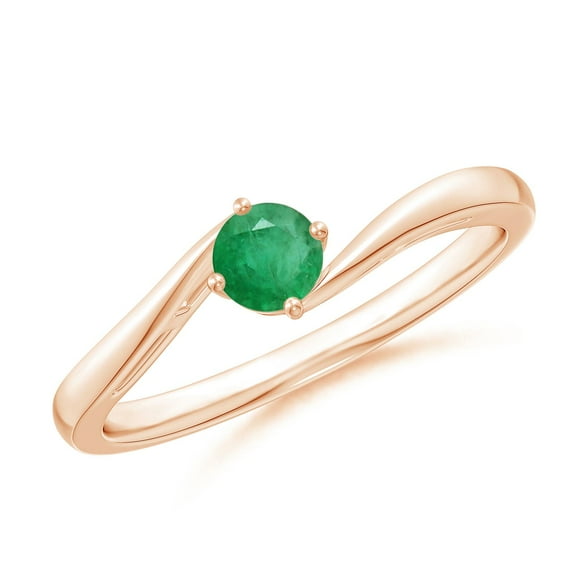 ANGARA Natural Classic Round Emerald Solitaire Bypass Engagement Ring in 14K Rose Gold for Women (Size-4mm) | May Birthstone, Birthday, Anniversary, Jewelry Gift for Women | Natural Emerald Ring