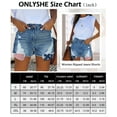 thumbnail image 6 of ONLYSHE Women's Casual Distressed Jean Shorts, Mid Rise, Folded Cuffs, Stretchy, White, 6 of 6