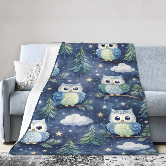 Owl Blanket Gift Throw Blanket Cozy Soft Woodland Pattern Blanket Gift for Nursery Cute Animal Home Decor 50x40