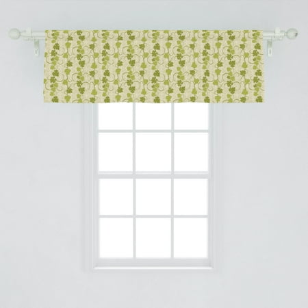 Vines Window Valance, Repeating Abstract Grape Leaves Graphic in Green Tones, Curtain Valance for Kitchen Bedroom Decor with Rod Pocket, by Ambesonne