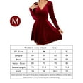thumbnail image 2 of Womens Wrap V Neck Long Sleeve Velvet A Line Cocktail Party Swing Fit and Flare Skater Mini Dress - Medium, 2 of 6