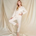 thumbnail image 3 of Women's Floral Print Button-Up Long Sleeve Pajama Set with Ruffle Details - Medium, White, 3 of 7